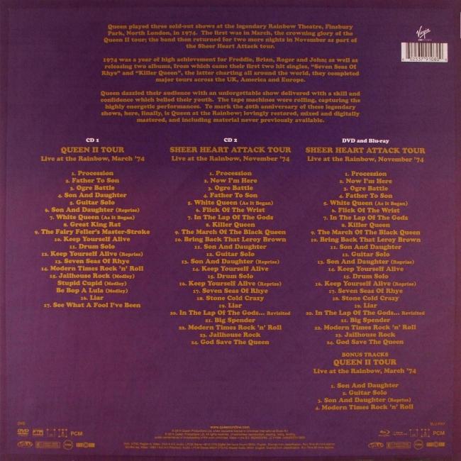 Queen 'Live At The Rainbow '74' super deluxe boxed set back sleeve