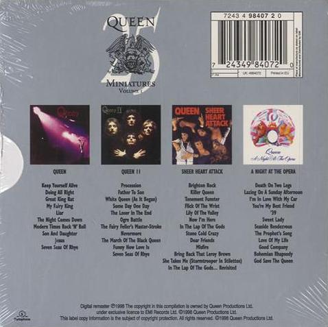 Queen 'Miniatures' UK CD volume 1 back sleeve