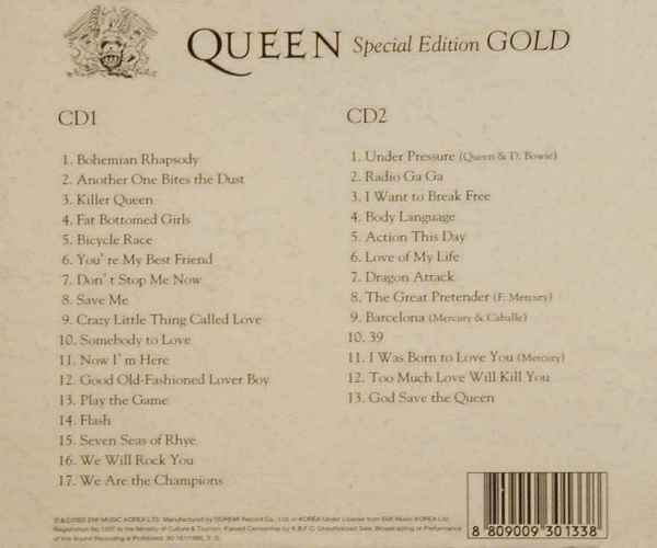 Queen 'Special Edition Gold' South Korean boxed set back