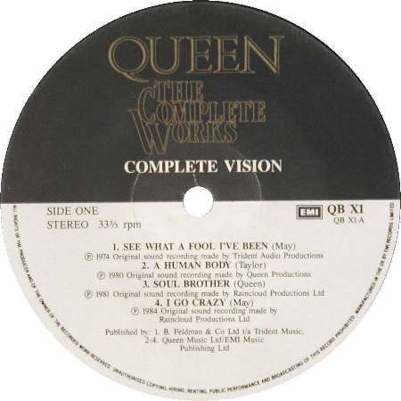 Queen 'The Complete Works' UK boxed set LP label