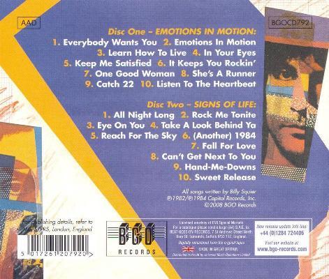 Billy Squier 'Emotions In Motion / Signs Of Life' UK CD back sleeve