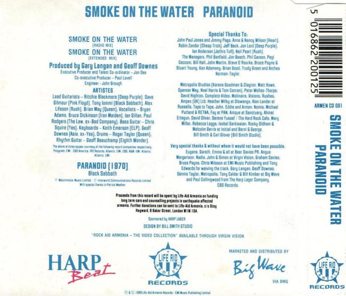 Rock Aid Armenia 'Smoke On The Water' UK 2010 CD back sleeve