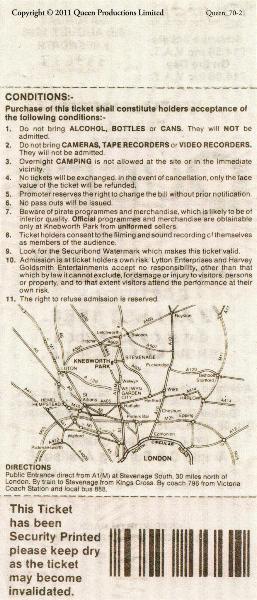 Knebworth Park 1986 unused ticket back