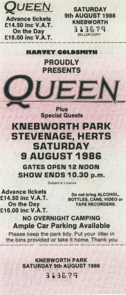 Knebworth Park 1986 unused ticket front