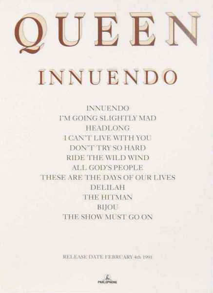 Queen 'Innuendo' promo card inner