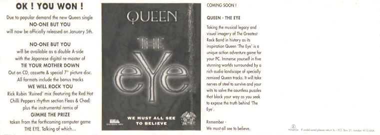 Queen 'No-One But You' promo card inner