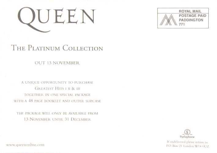 Queen 'The Platinum Collection' back
