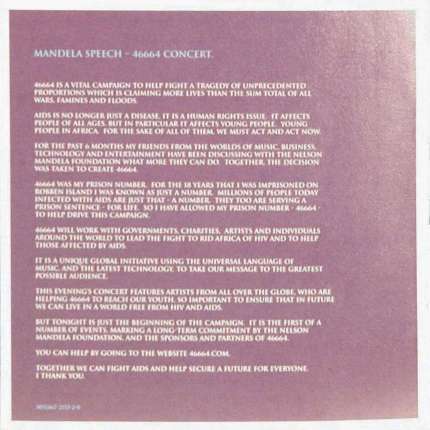 Various Artists '46664 Part 3 - Amandla' UK CD booklet back sleeve