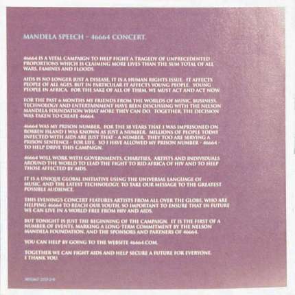 Various Artists '46664 Part 3 - Amandla' UK CD booklet back sleeve