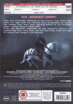 'Highlander' European DVD back sleeve