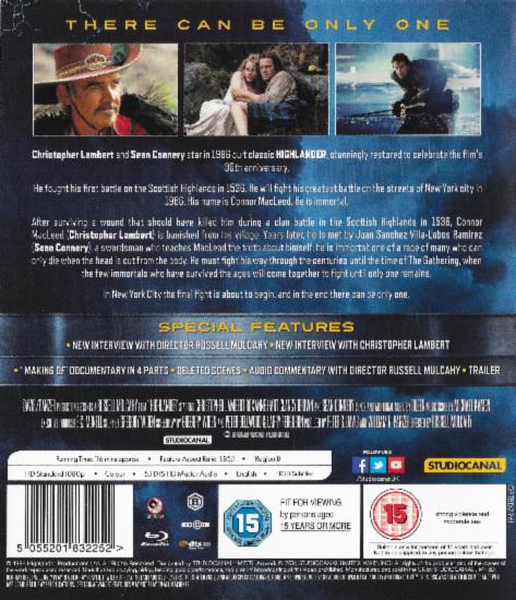 'Highlander' 30th Anniversary Blu-ray back sleeve