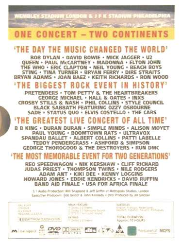 Various Artists 'Live Aid' UK DVD back sleeve