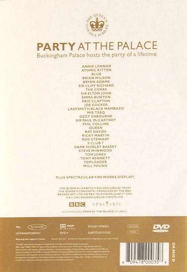 Various Artists 'Party At The Palace' UK DVD back sleeve