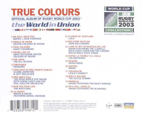Various Artists 'True Colours' UK CD back sleeve