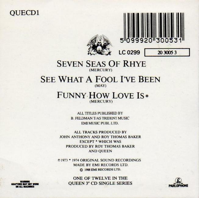 Queen 'Seven Seas Of Rhye' UK CD back sleeve