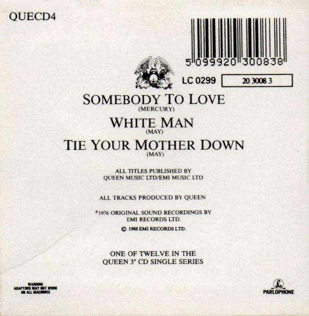 Queen 'Somebody To Love' UK CD back sleeve