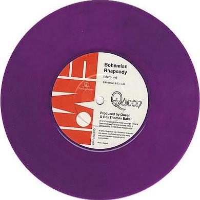 Queen 'Bohemian Rhapsody' UK 7" promo fan club purple vinyl