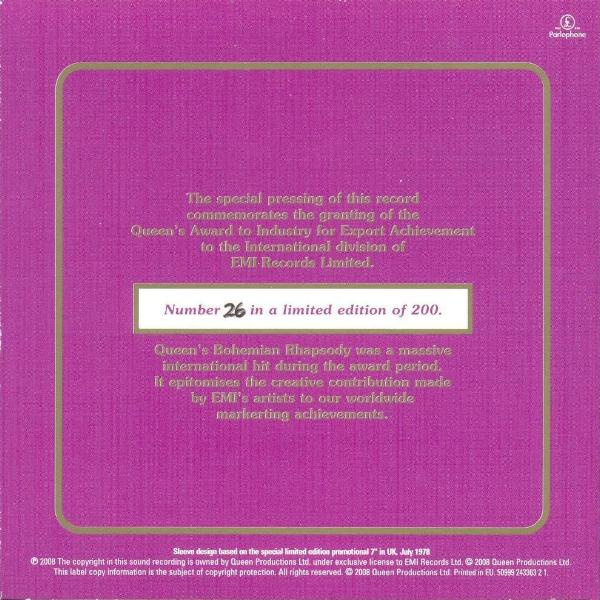 Queen 'Bohemian Rhapsody' UK Singles Collection CD back sleeve