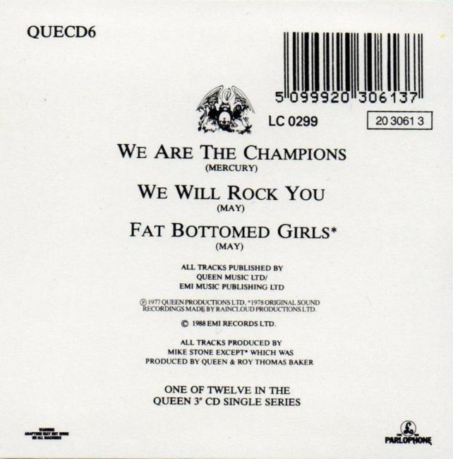 Queen 'We Are The Champions' UK CD back sleeve