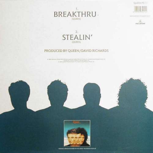 Queen 'Breakthru' UK 7" shaped picture disc back sleeve
