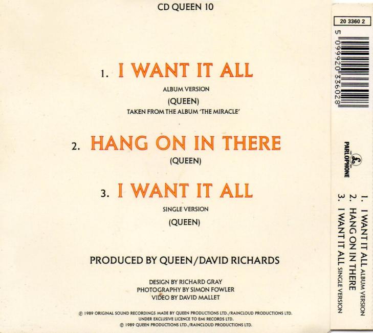 Queen 'I Want It All' UK CD back sleeve