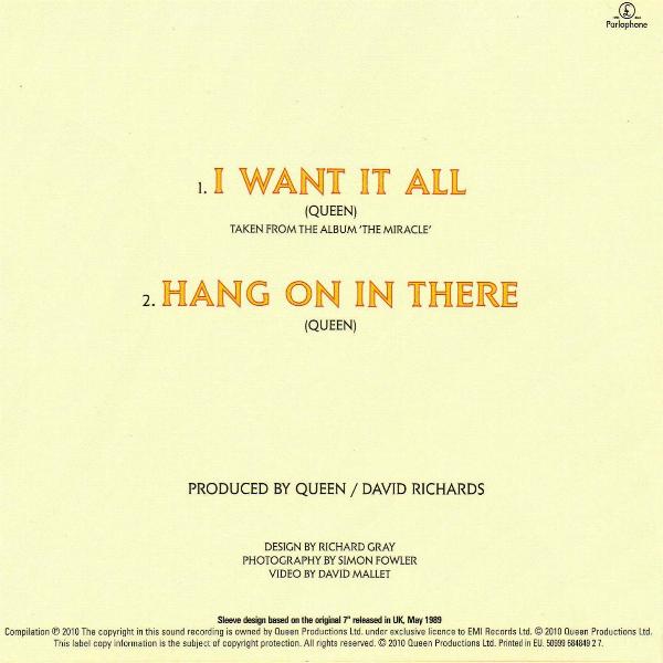Queen 'I Want It All' UK Singles Collection CD back sleeve