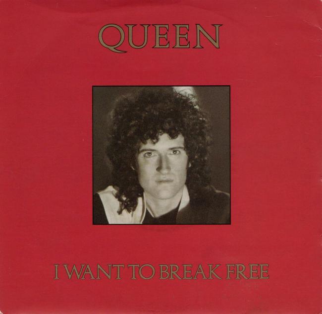 Queen 'I Want To Break Free' UK 7" Brian picture with gold writing front sleeve