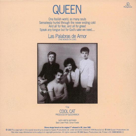 Queen 'Las Palabras De Amor' UK Singles Collection CD back sleeve