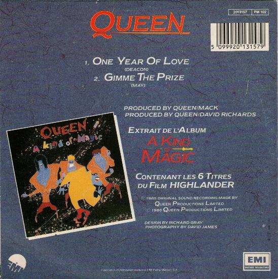 Queen 'One Year Of Love' French 7" back sleeve