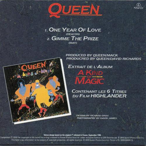 Queen 'One Year Of Love' UK Singles Collection CD back sleeve