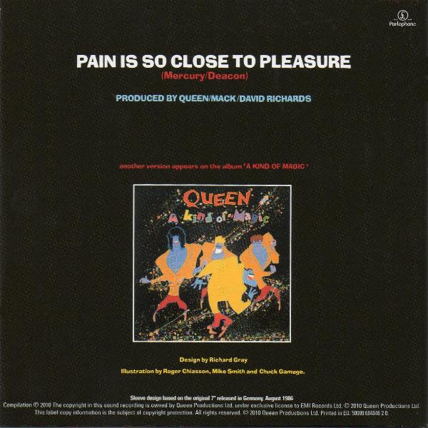 Queen 'Pain Is So Close To Pleasure' UK Singles Collection CD back sleeve