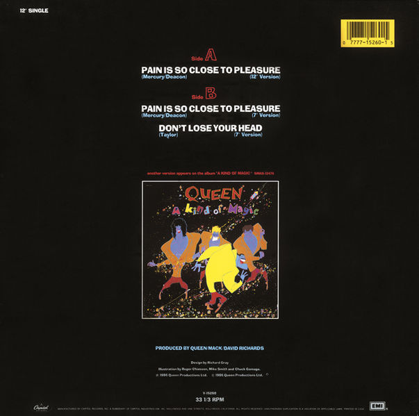 Queen 'Pain Is So Close To Pleasure' US 12" back sleeve