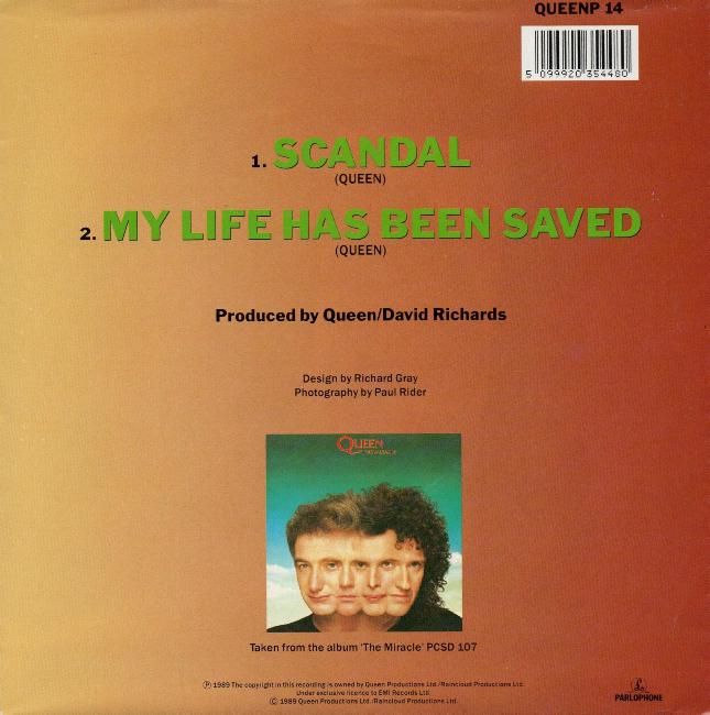 Queen 'Scandal' UK 7" poster pack back sleeve