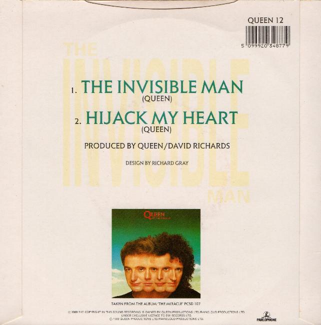 Queen 'The Invisible Man' UK 7" back sleeve