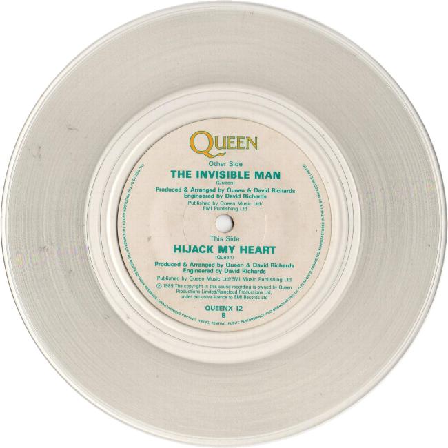 Queen 'The Invisible Man' UK 7" clear vinyl