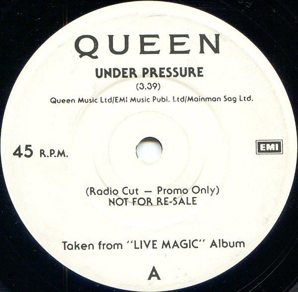 Queen 'Under Pressure' UK 7" live promo label
