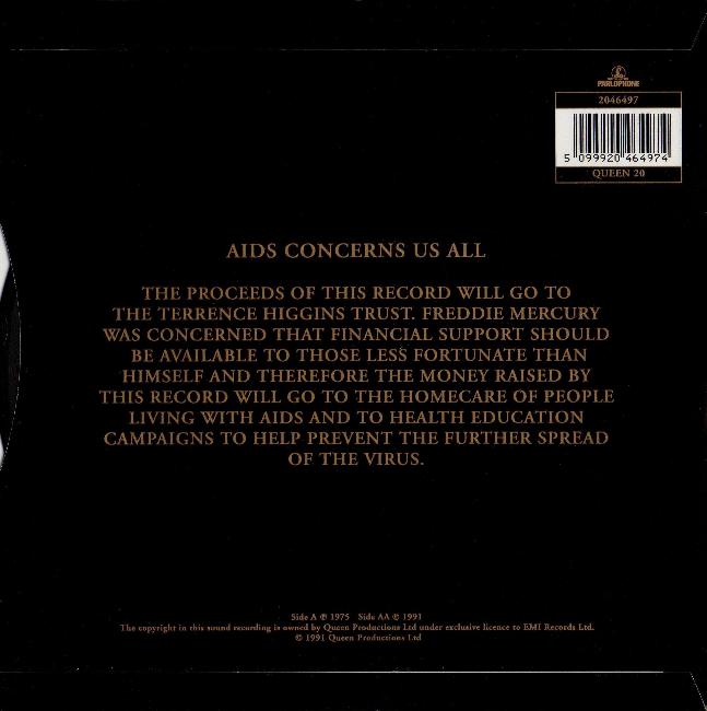 Queen 'Bohemian Rhapsody' UK 7" back sleeve