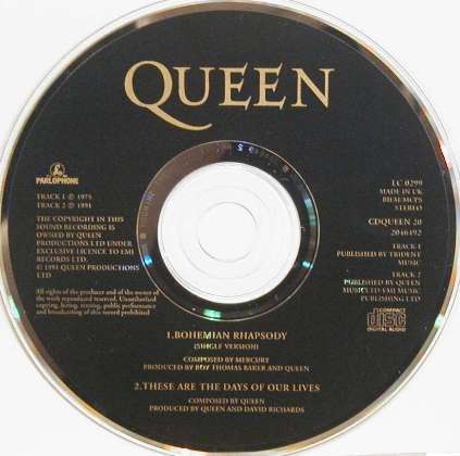 Queen 'Bohemian Rhapsody' UK CD disc