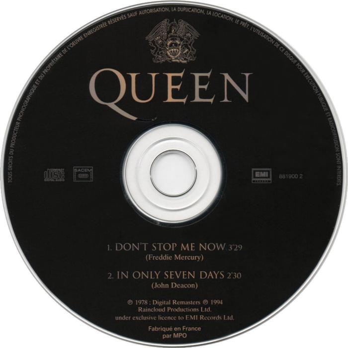 Queen 'Don't Stop Me Now' French CD disc