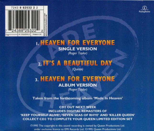Queen 'Heaven For Everyone' UK CD1 back sleeve
