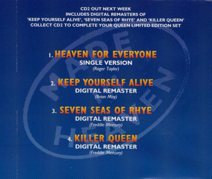 Queen 'Heaven For Everyone' UK CD1 tray insert