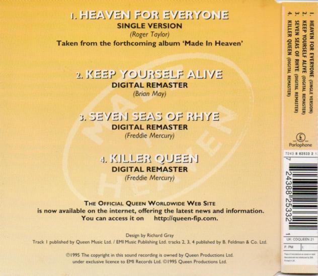 Queen 'Heaven For Everyone' UK CD2 back sleeve