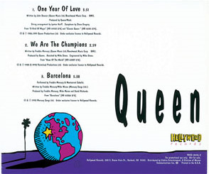 Queen 'One Year Of Love' US promo CD back sleeve