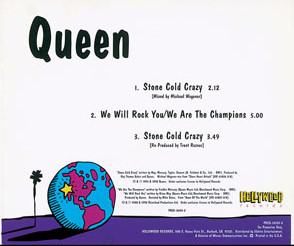Queen 'Stone Cold Crazy' US promo CD back sleeve