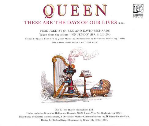 Queen 'These Are The Days Of Our Lives' US 1 track promo CD back sleeve