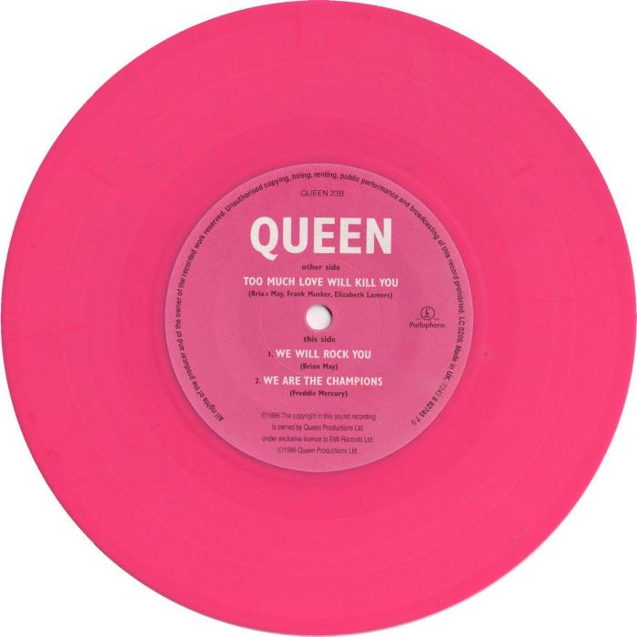Queen 'Too Much Love Will Kill You' UK 7" coloured vinyl