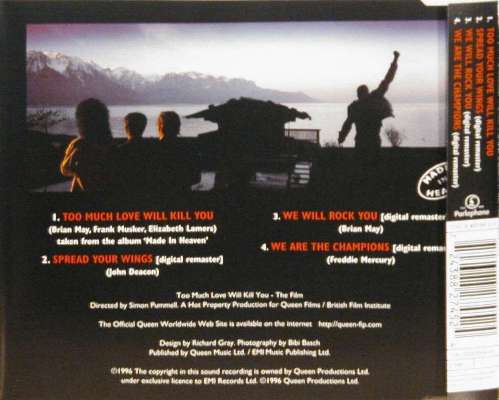 Queen 'Too Much Love Will Kill You' UK CD back sleeve