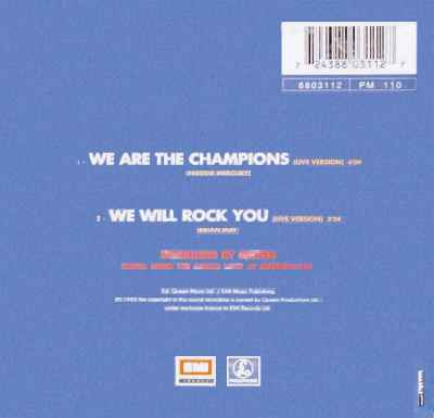 Queen 'We Are The Champions' French CD back sleeve