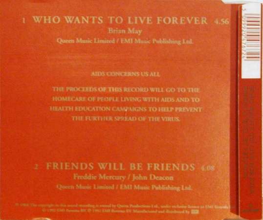 Queen 'Who Wants To Live Forever' Dutch CD back sleeve