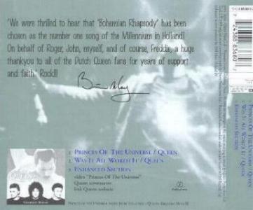 Queen 'Princes Of The Universe' Dutch CD back sleeve